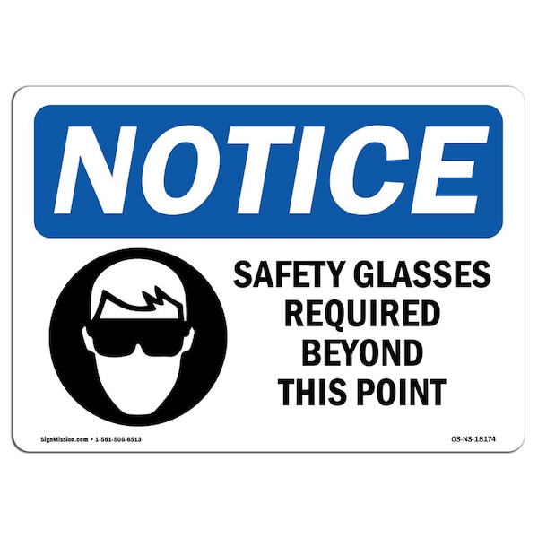 OSHA, Safety Glasses Required Beyond With Symbol, 5in X 3.5in Decal, 10PK, OS-NS-D-35-L-18174-10PK